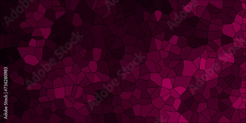 Burgundy polygonal dark Pink and black Broken Stained Glass Background with White lines. Voronoi diagram background. Seamless pattern shapes vector Vintage Illustration background. photo