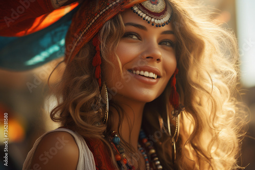 Funny happy hippie best friends on festival concert retro party event nature Generative AI