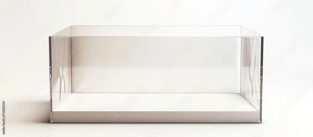 an empty glass display case with a white base on a white background . High quality