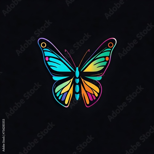 A captivating flat vector logo of a singlefaced butterfly, featuring a colorful and sleek design on a solid black background. The HD camera ensures every detail is brought to life.  Upscaling by © Ali