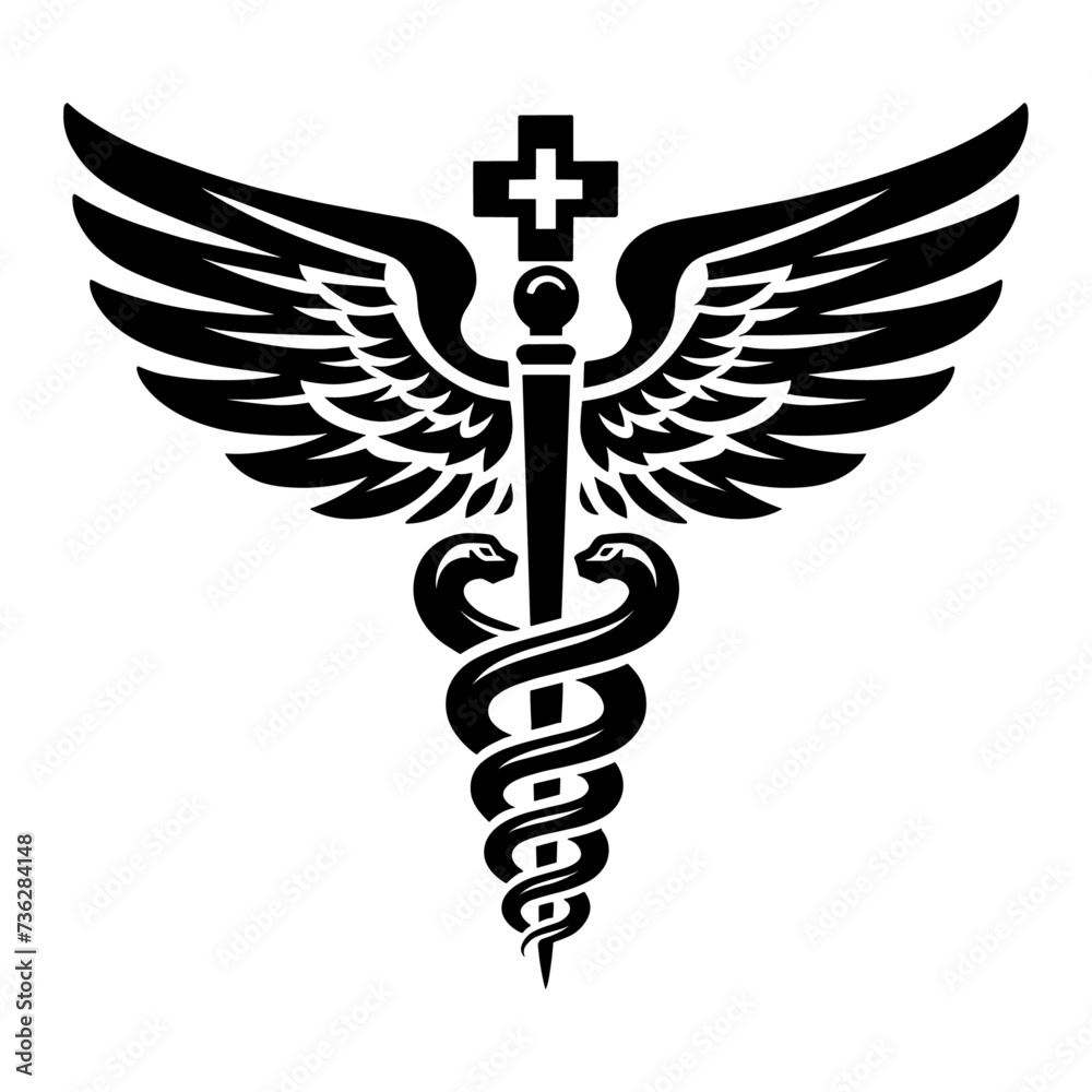 Caduceus medical symbol, generative ai, vector illustration. Caduceus medical symbol, generative ai, vector illustration.