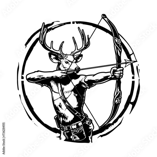 Deer archer with arrow, generative ai, vector art illustration on white background.