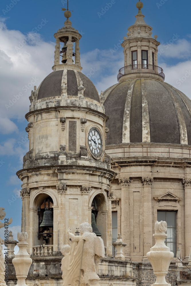 Dome and bell tower of baroque Catania Cathedra, Catania, Sicily, Italy