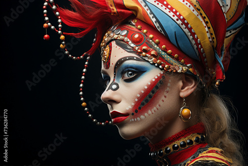 Scary and beautiful circus theme conceptual portrait Generative AI technology man woman performers