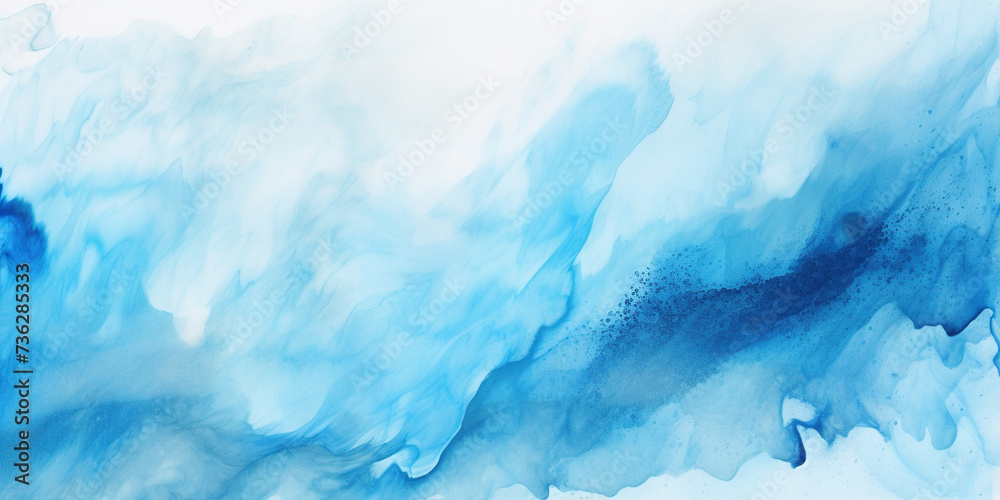 Abstract cerulean pacific blue color watercolor paint shapes on white background. Graphic resource, vibrant cold colors, art, artistic expression painting texture