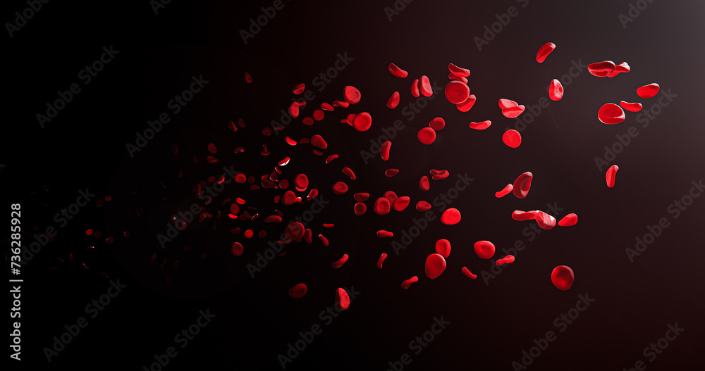 3d render of blood cells on a dark backgrounds