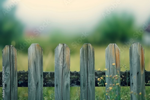 Weathered wooden fence with rural charm conveying authenticity and warmth on a soft focus background