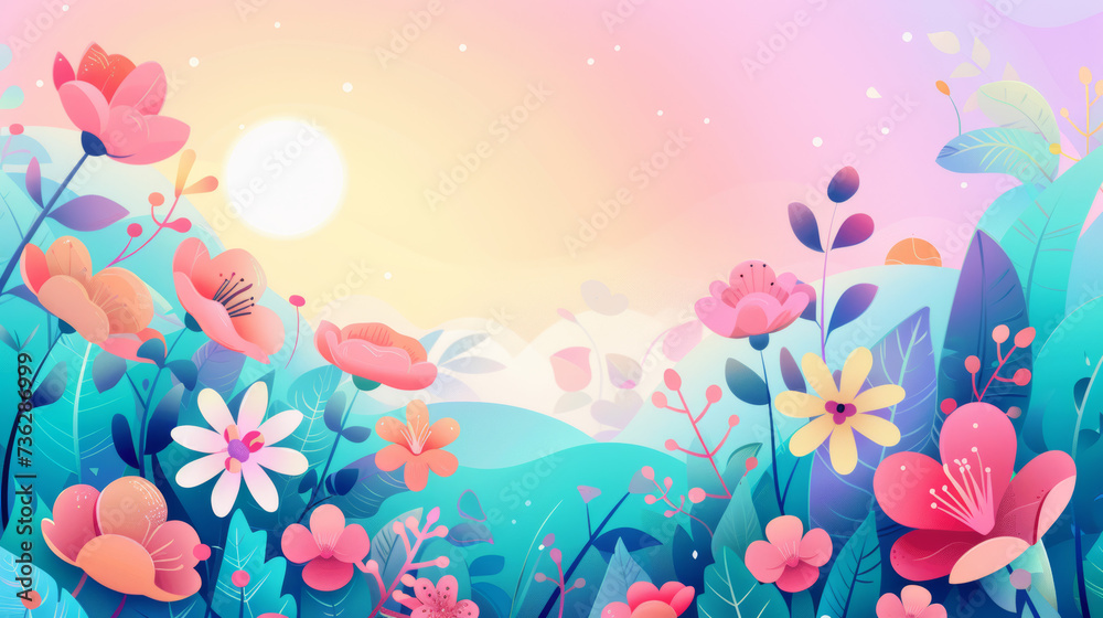 Obraz premium A vibrant and whimsical child's painting of cartoon flowers and plants bursting with colorful life