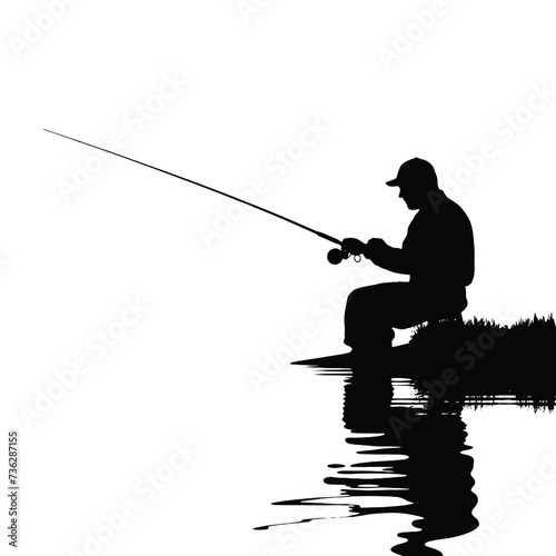 silhouette of fisherman with rod