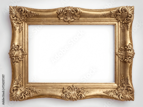 A gilded picture frame with a white background