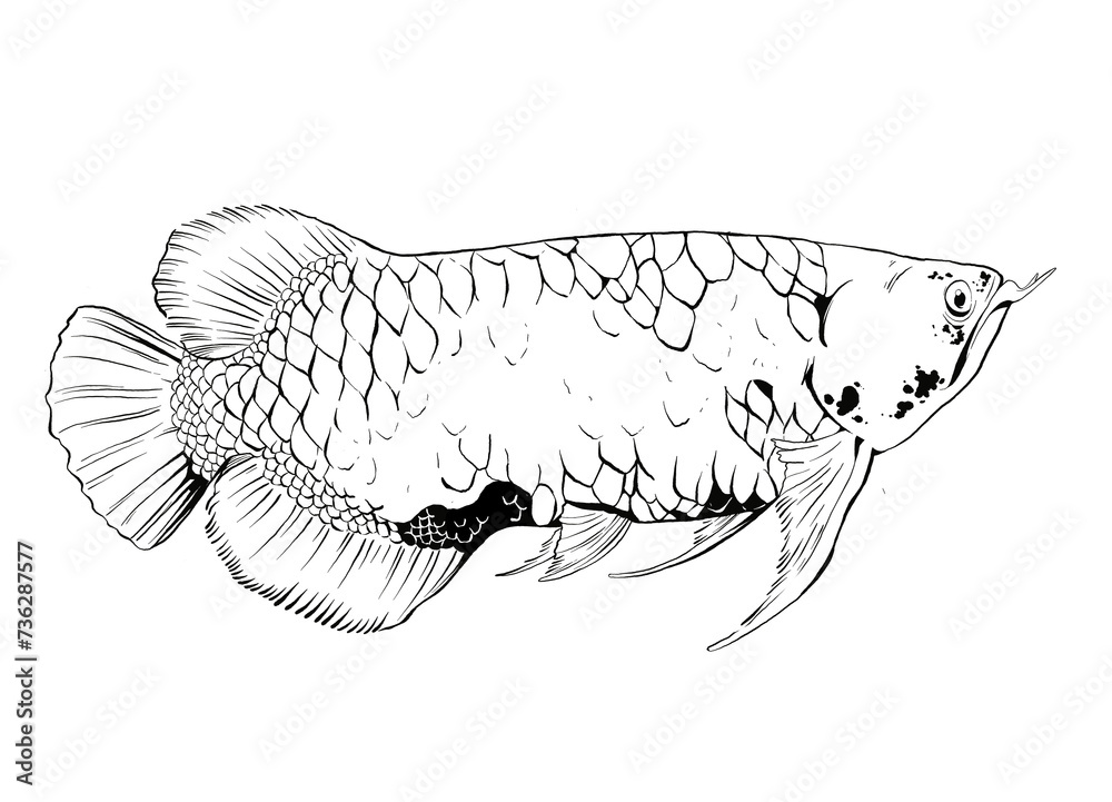Fototapeta premium Arowana fish hand drawn illustration