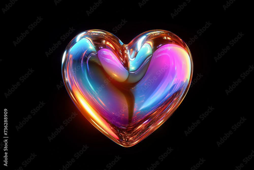 Holographic 3d heart isolated on black background.