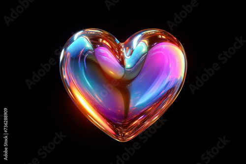 Holographic 3d heart isolated on black background.