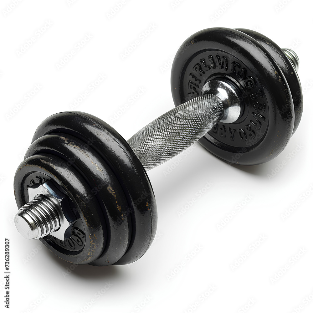 Naklejka premium black iron barbell with white background