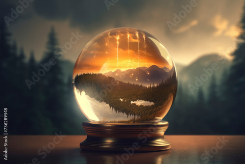 Crystal Ball Reflecting Mountain Landscape