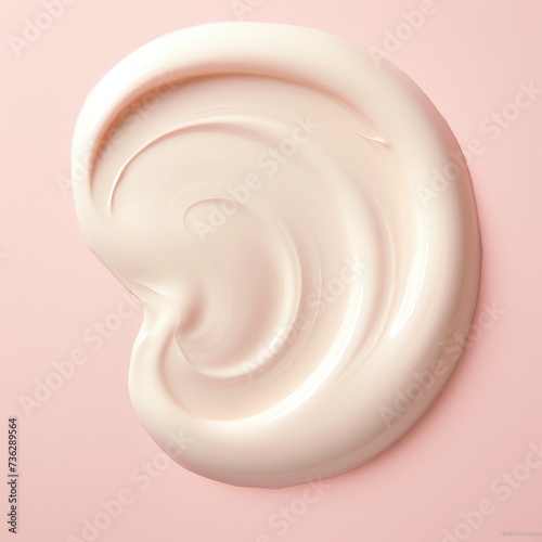 Close up view of a swirling soft pink cream texture, resembling a cosmetic lotion or highlighter swatch © gankevstock