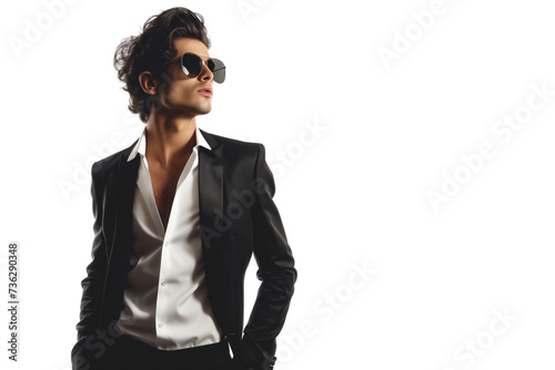 Fashionable man in sunglasses looking away