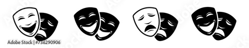 Masquerade vector icon on white background. Comic and tragic mask icon