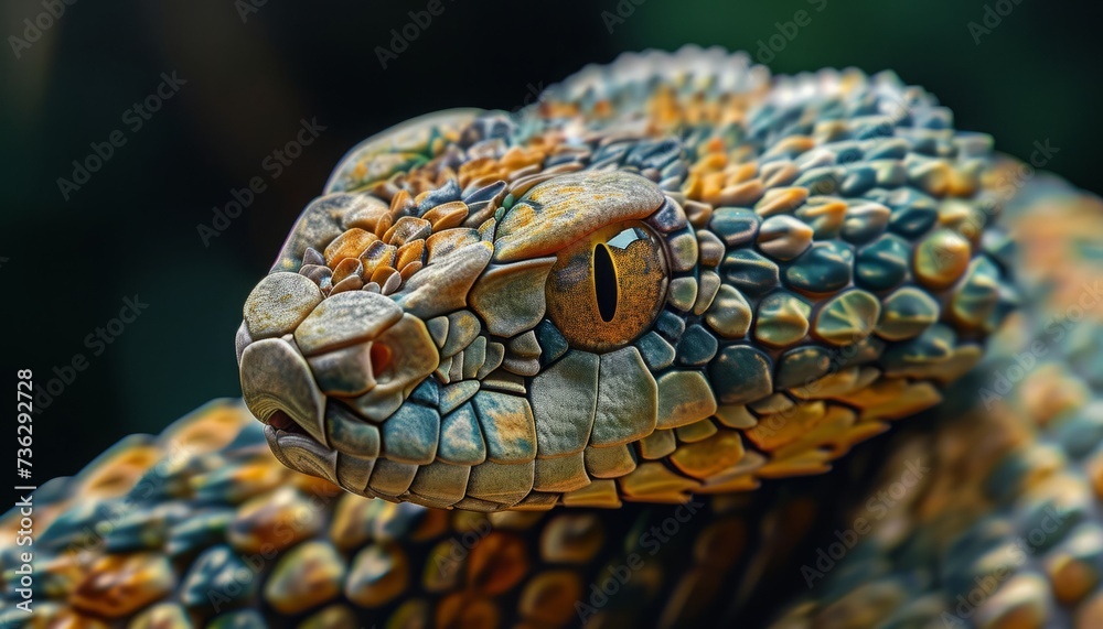 Fototapeta premium Captivating Close up: The Intricate Multicolored Scales of a Snake in the Wild