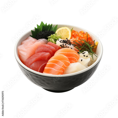 A delicious array of fresh seafood dishes featuring salmon sushi, sashimi with lemon and dill, and a salmon and cucumber roll
