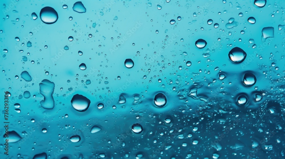 The background of raindrops is in Cyan color.