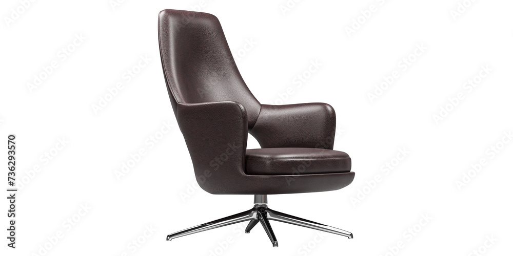 Brown leather modern and luxury armchair with metallic legs isolated on white background. Furniture series. Brown leather modern and luxury armchair with metallic legs isolated on white background. Furniture series.