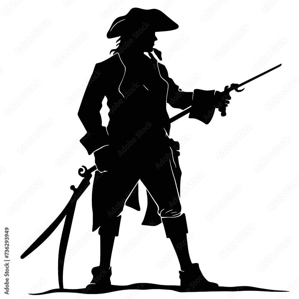 Pirate silhouette with sword, hat and coat Pirate silhouette with sword, hat and coat