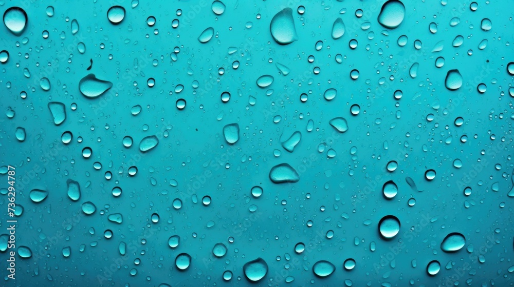 The background of raindrops is in Turquoise color