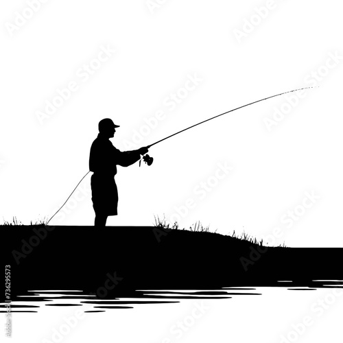 silhouette of fisherman with rod