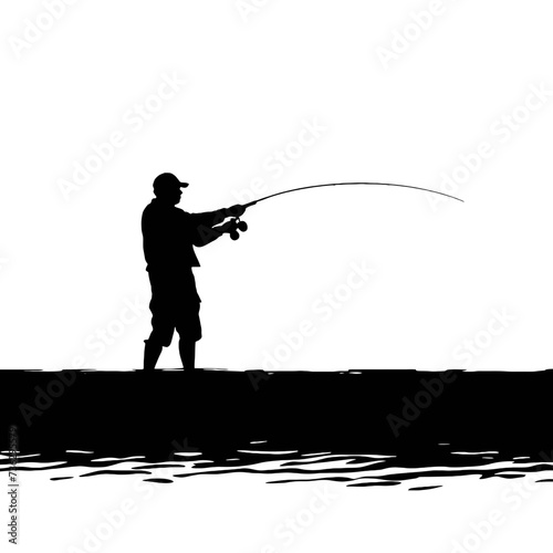 silhouette of fisherman with rod