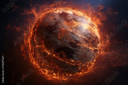 Earth globe with animated heat waves emanating from it  illustrating the spread of El Nino impact. Global Warming Concept with Earth in Heat Crisis
