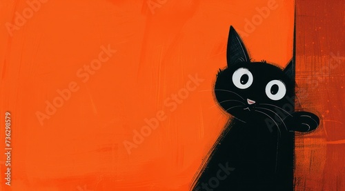 La t  te d un chat noir sur un fond orange uni  image avec espace pour texte.