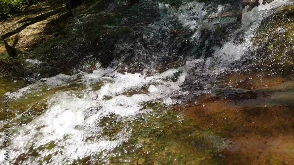 wild mountain river abundant clear stream flowing through rocks. close up mountain river waterfall. natural sound wild mountain river abundant clear stream flowing through rocks. close up mountain river waterfall. natural sound