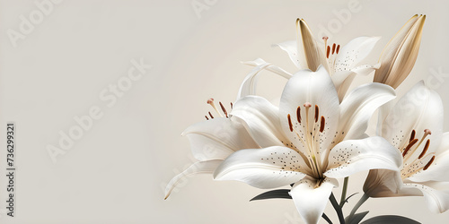 A beautiful white lily on a white background, symbolizing purity and elegance. Suitable for decoration and celebrations.