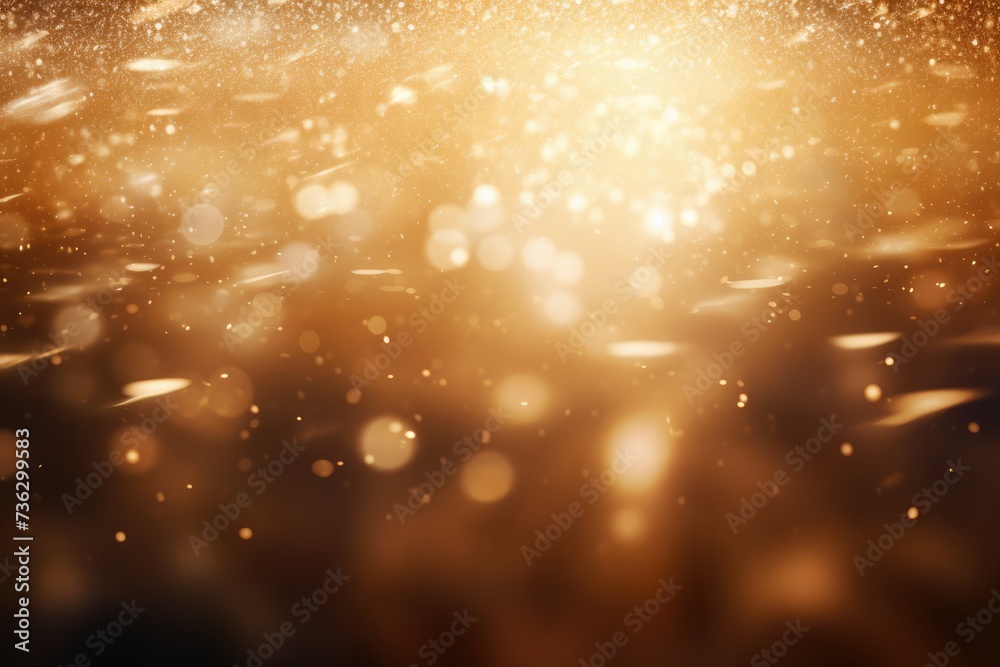 Obraz premium Golden glittering magic lights, Glistening festive ambiance: captivating defocused holiday background, AI generated