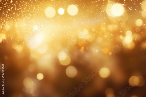 Golden glittering magic lights, Glistening festive ambiance: captivating defocused holiday background, AI generated