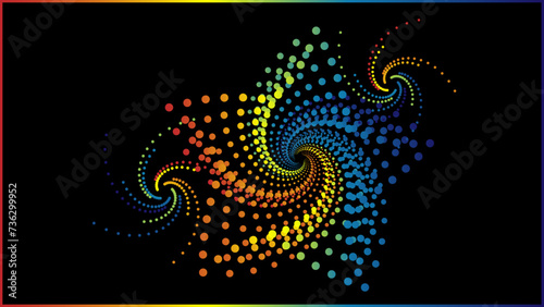 The vector dotted spiral vortex graphic is a visually interesting and complex image. The use of color, movement, and text all contribute to its overall effect.