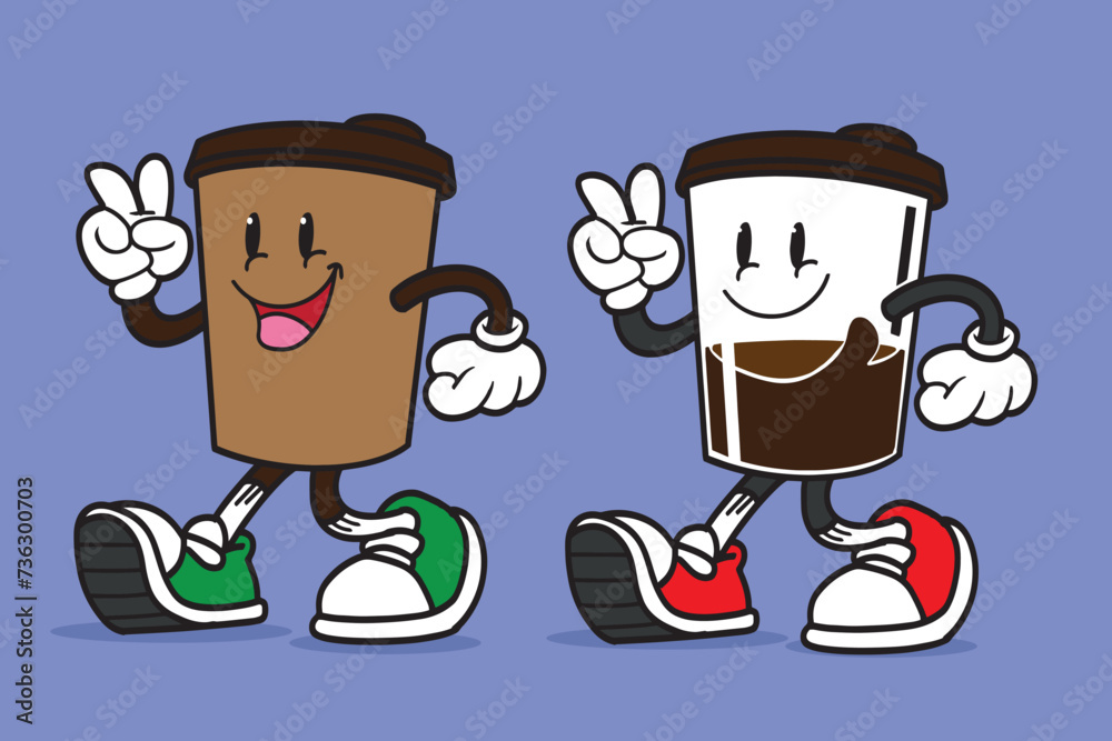 illustration vector graphic of retro cartoon coffee mascot with groovy style perfect for coffee product illustration