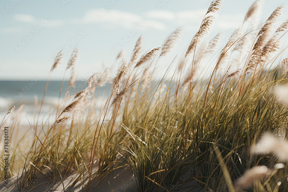Fototapeta premium close up of a beach near some grass and sand, minimalist