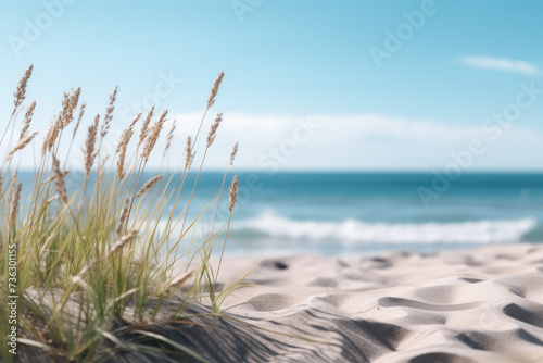 close up of a beach near some grass and sand, minimalist © Kitta