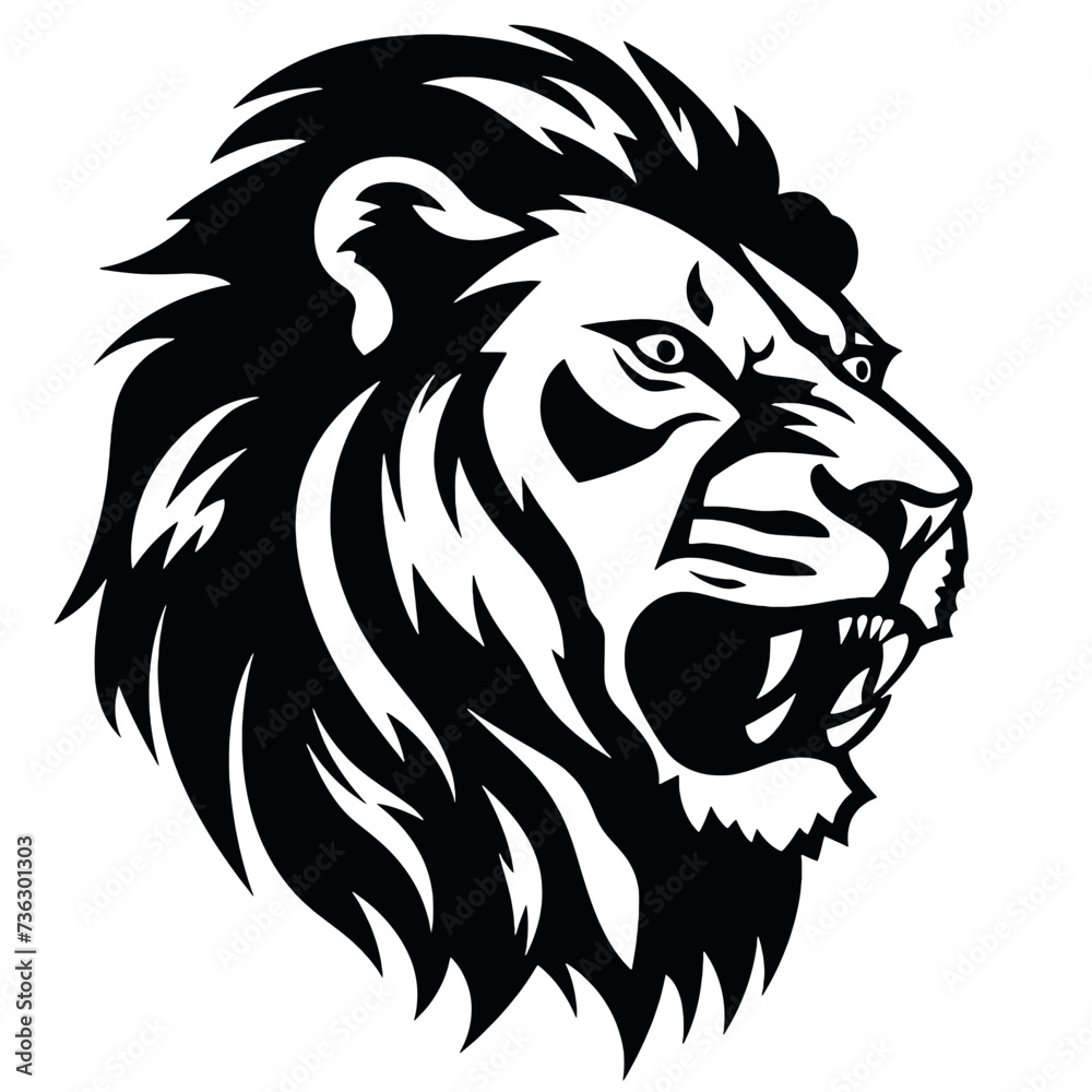 Lion Face, Silhouettes Lion Face SVG, black and white lion vector