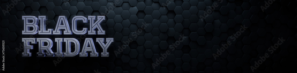 Hexagon Tile Background with Silver Black Friday Words. Premium 3D Promo Banner with copy-space. Hexagon Tile Background with Silver Black Friday Words. Premium 3D Promo Banner with copy-space.