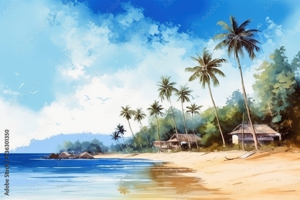 Naklejka premium beach with palm trees