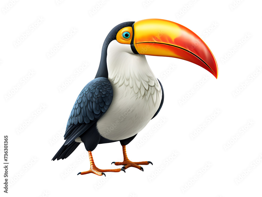 Fototapeta premium Cartoon Toucan, isolated on a transparent or white background