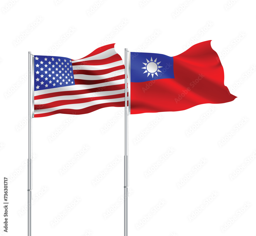 Fototapeta premium American and Taiwan flags together.USA,Taiwan flags on pole