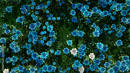Floral Wallpaper with Multicolored Flowers. Colorful Mother's Day Background with Turquoise, Blue and White Roses. photo