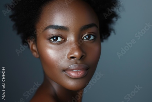 Portrait of an African woman with beautiful skin care over a gray background