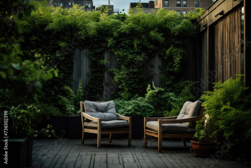 vegetation two stools on a terrace in new york, architecture