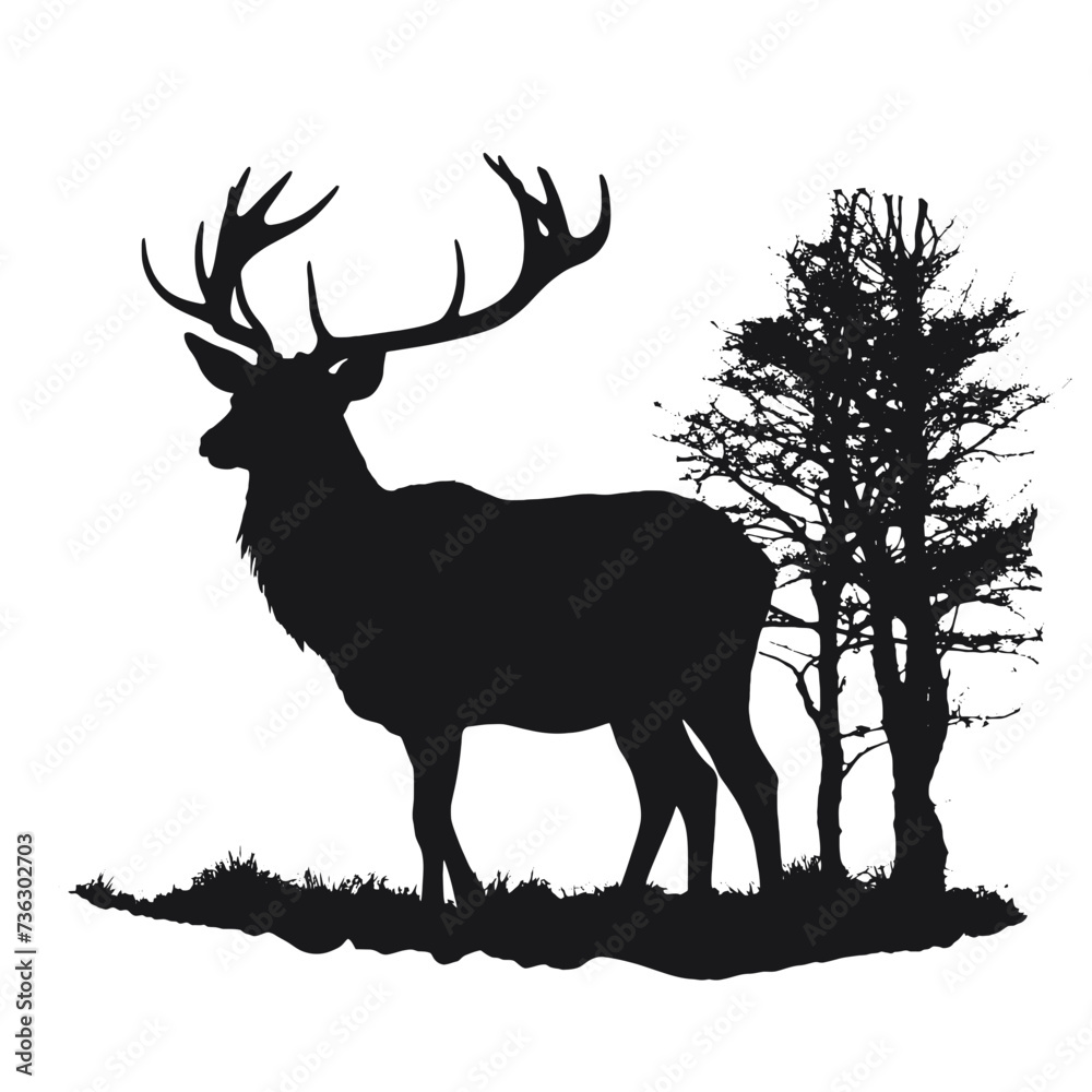 Fototapeta premium Deer head silhouette isolated on white background vector object