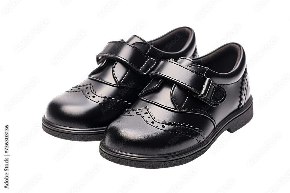 Black student shoes, Isolated on transparent PNG background, Generative ai